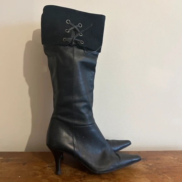 Black Leather Knee-High Boots - Picture 2 of 4